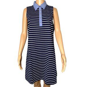 1901 Sleeveless Striped Polo Shirt Dress Navy Collared Petite Size 14P NWT